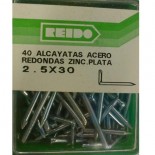 Kit 40 Alcayatas Acero Redondas Zincadas Plata  2,5x30